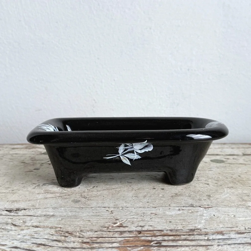 Vintage Bell Ceramic Clawfoot Bathtub Soap Dish Floral Trinket Tray